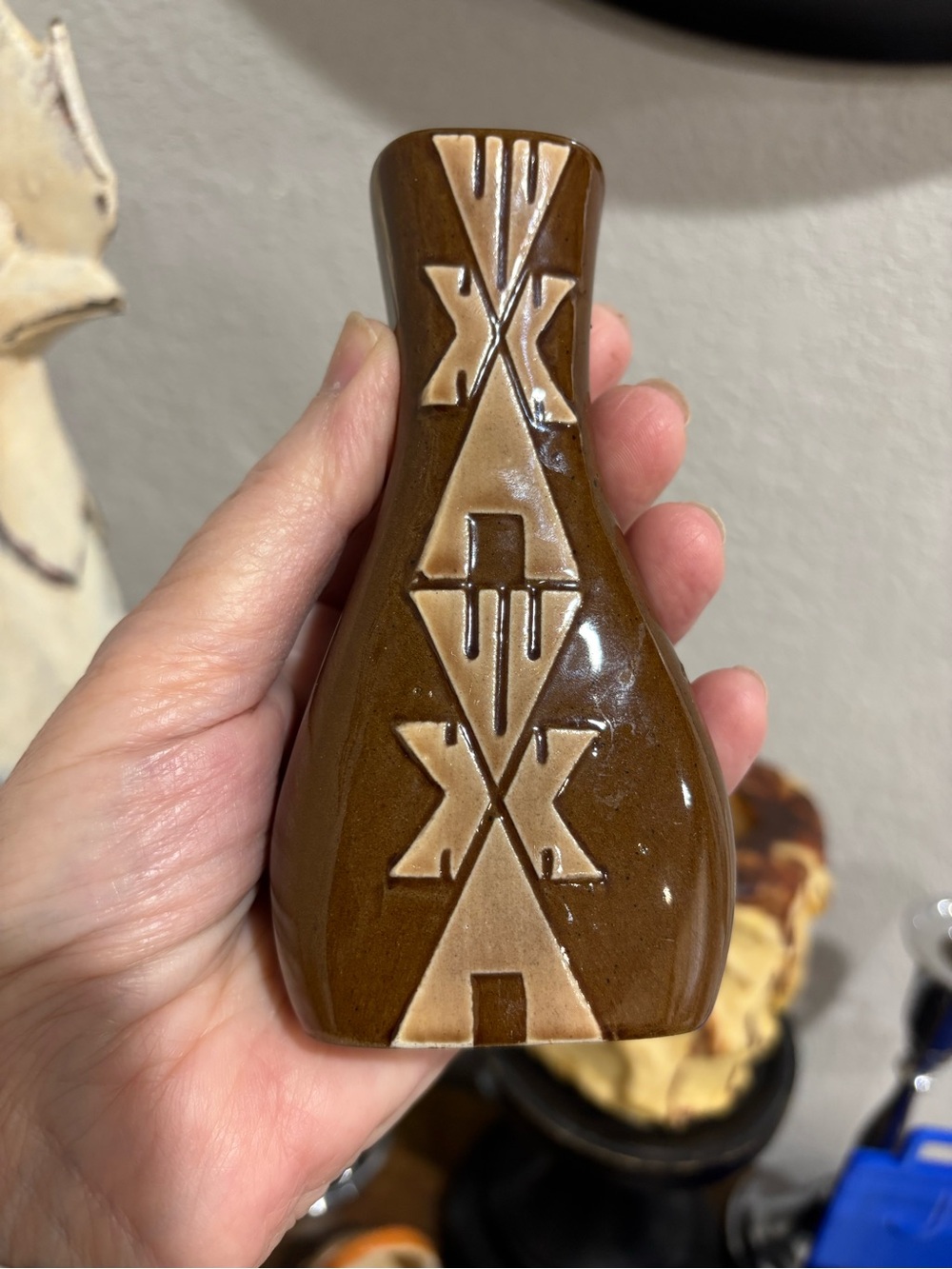 Sioux Pottery Decorative Vase with raised Relief Signed Tekahtha SP